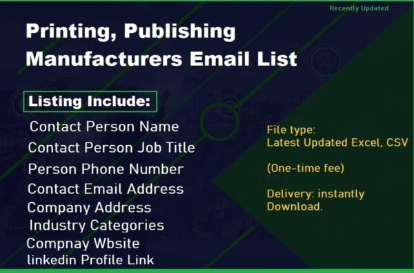 Printing, Publishing Manufacturers Email list management List